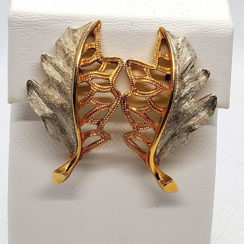 Vintage Gold & Silver Leaf Clip-On Earrings